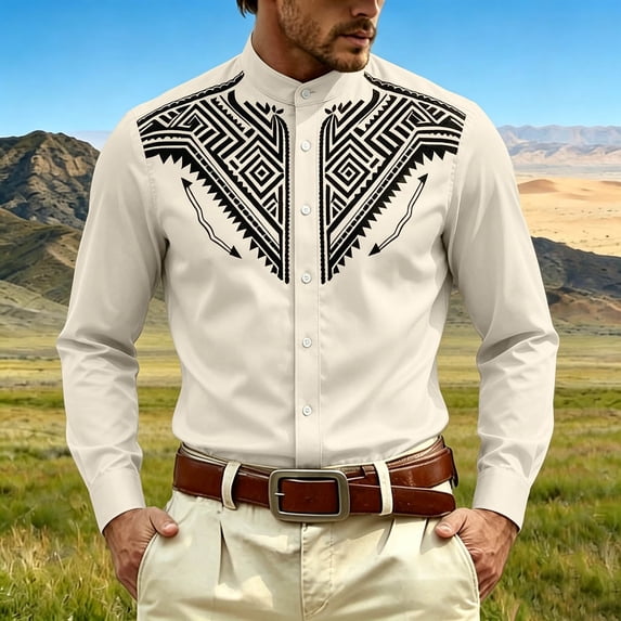 Timeless Western Button Down Long Sleeve Shirt For Men With Classic Collar And Seamless Fit For Everyday Casual Wear