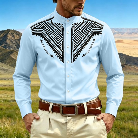 Timeless Western Button Down Long Sleeve Shirt For Men With Classic Collar And Seamless Fit For Everyday Casual Wear