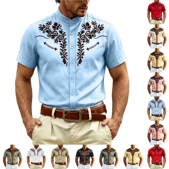 Timeless Western Button Down Long Sleeve Shirt For With Classic Collar And Fit, Light Blue-c, XL