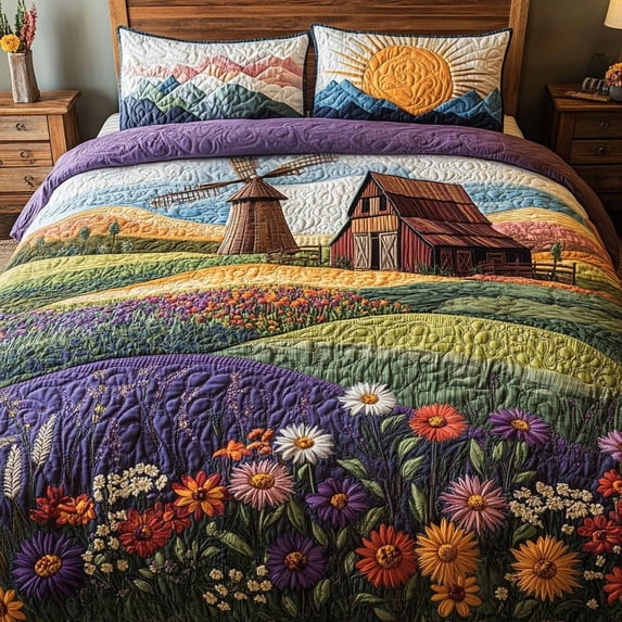 Windmill Recipe Create Timeless Windmills 3-Piece Quilted Bedding Set BTO822 - Walmart.com