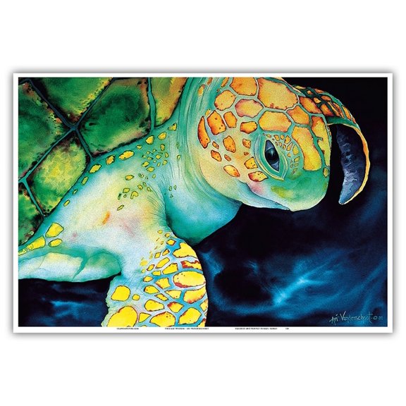 Timeless Wisdom - Hawaiian Green Sea Turtle (Honu) - From an Original Color Painting by Ari Vanderschoot - Master Art Print (Unframed) 13in x 19in