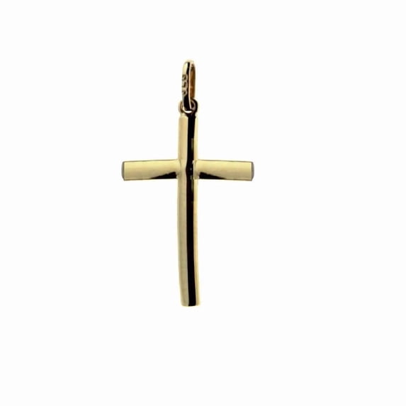Timeless and Elegant: 18K Yellow Gold Small Curb Tube Cross Pendant - 1 inch x 0.54 inch
