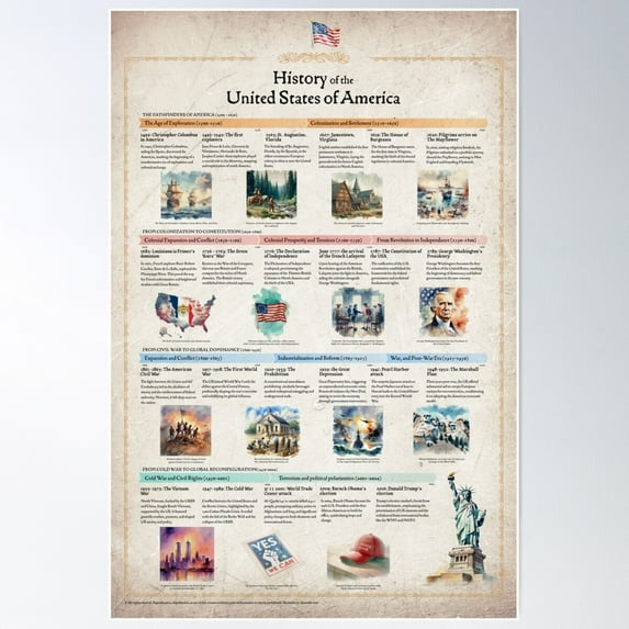 Timeline Of The History Of The United States Poster Wall Art, Modern Wall Decor For Living Room Bedroom, 16x24 UNFRAMED