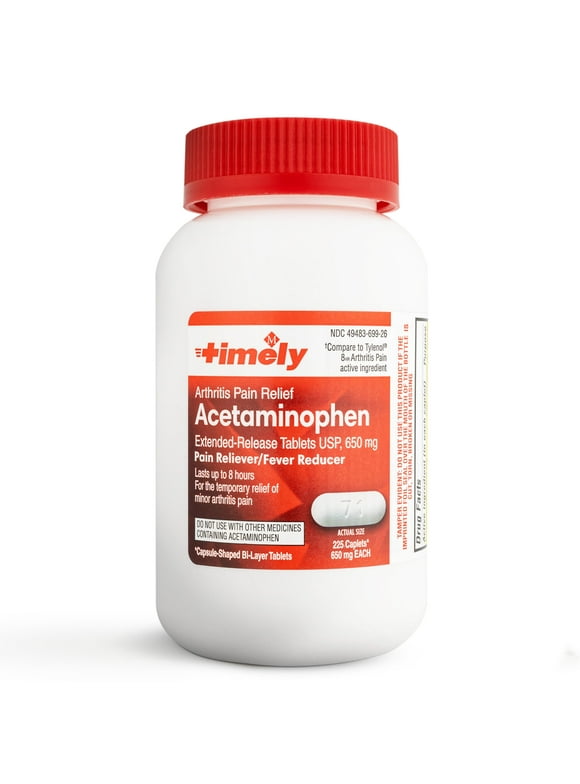 Timely Acetaminophen 650 MG - 225 Caplets - Extended Release - Compared to Tylenol 8 HR Arthritis Pain Active Ingredient - Joint Pain Relief, Pain Reliever & Arthritis Pain Relief