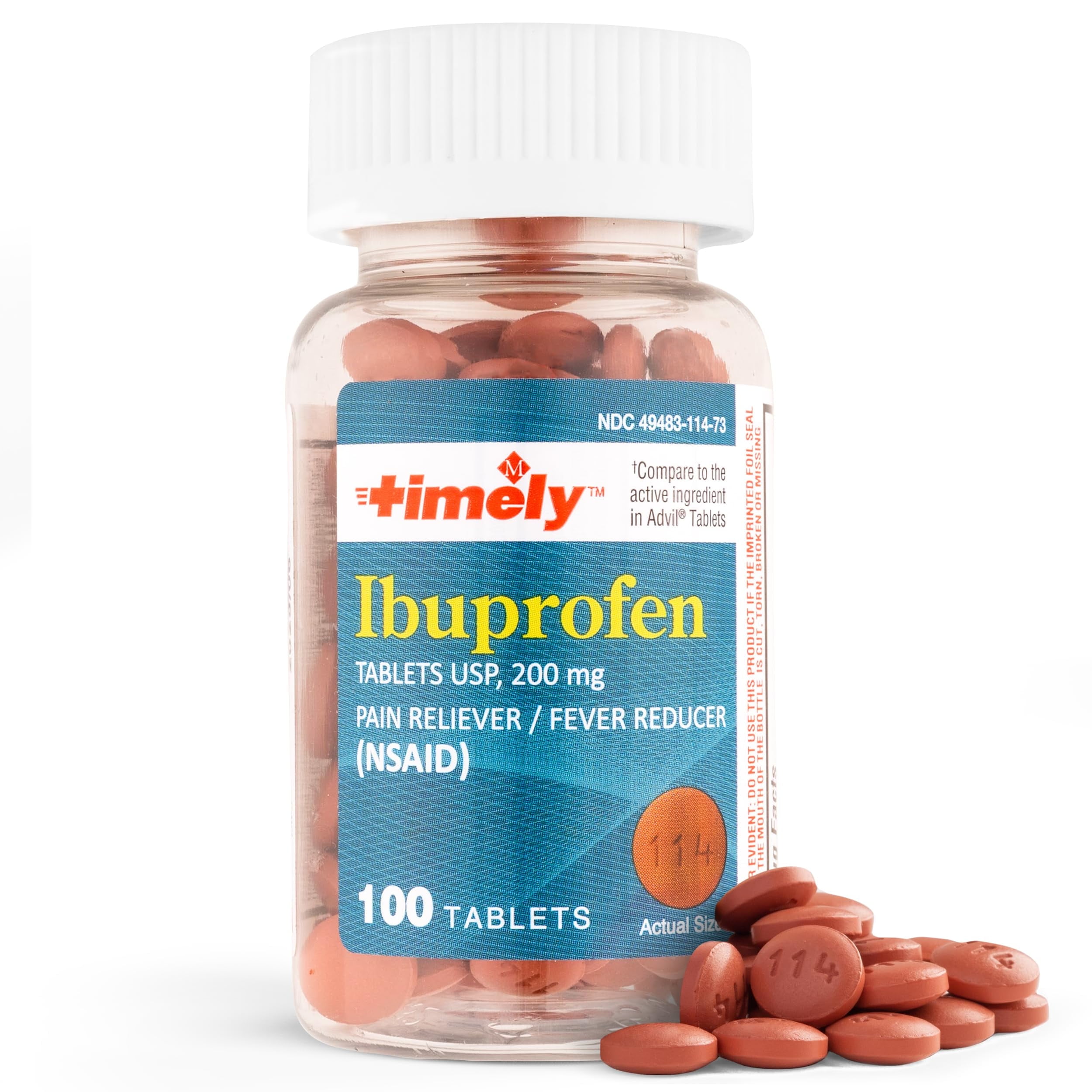 Timely Ibuprofen Tablets - 200 mg  Pain Relief Fever Reducer - 100 Count