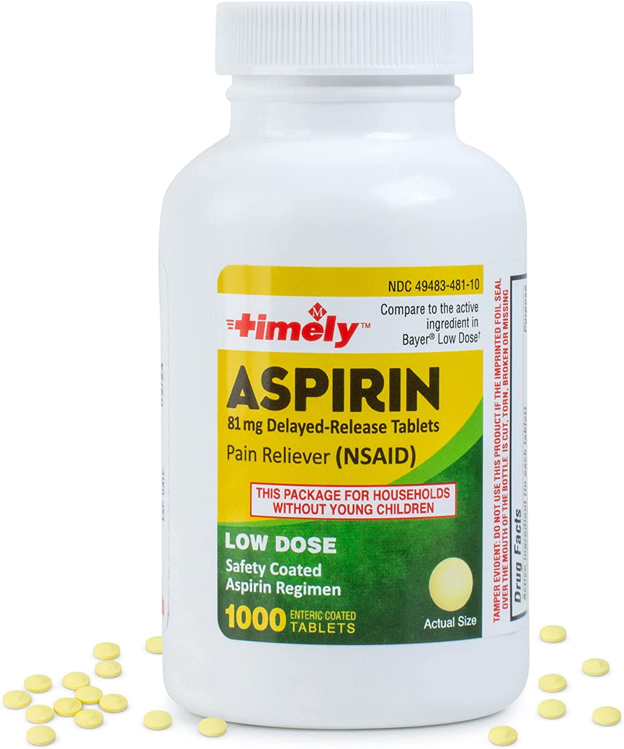 Timely Low Dose Aspirin 81mg 1000 Count Compared to Bayer Low