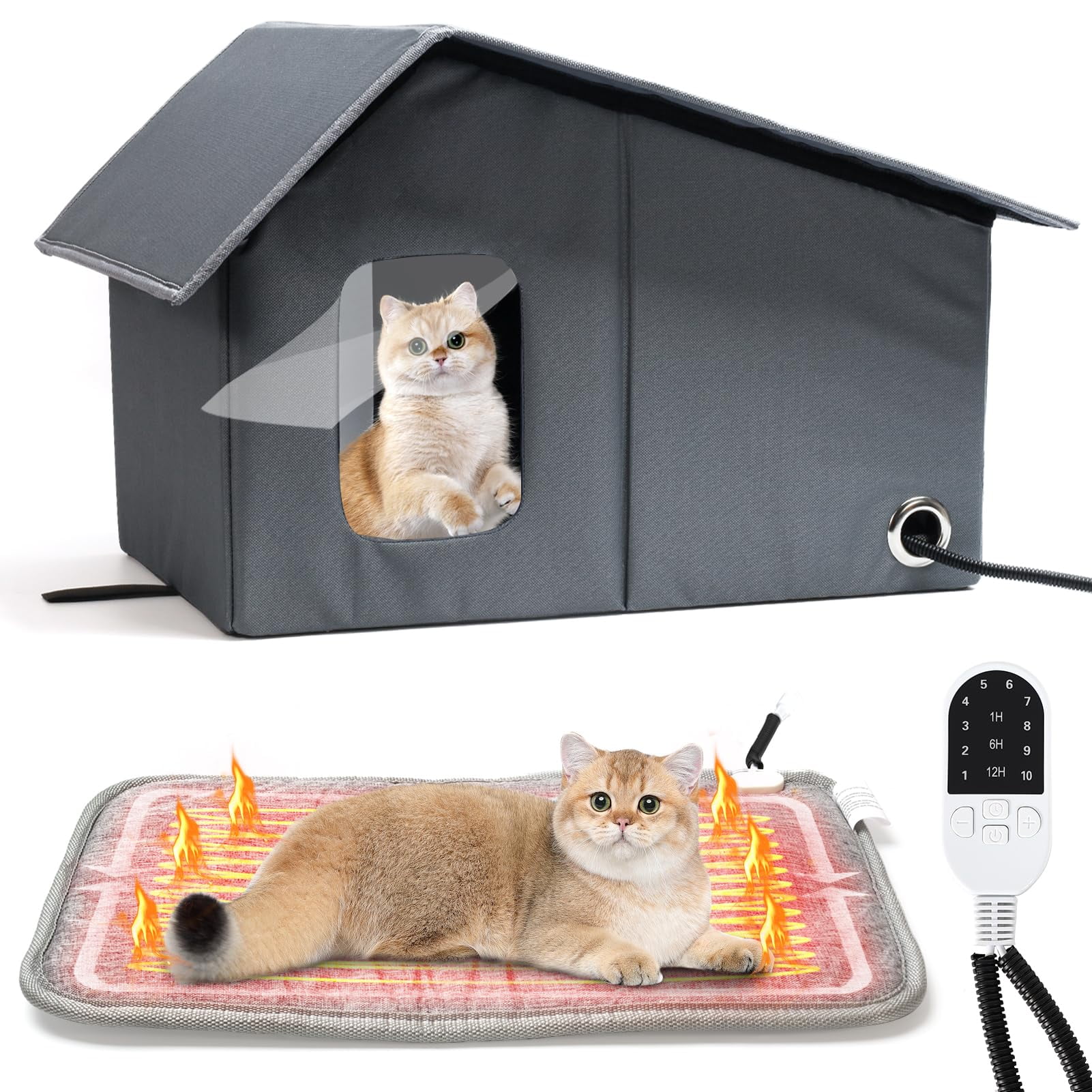 [timer] 21 X 15 4 X 13 4in Heated Cat House With Thermostatic Heating