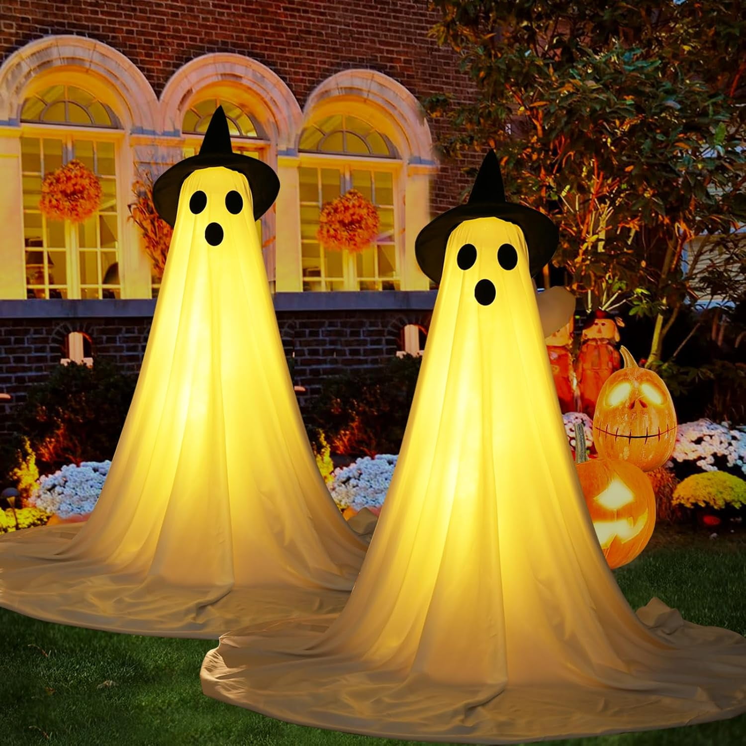 Adjustable Height White Halloween Ghost Decor with Lights