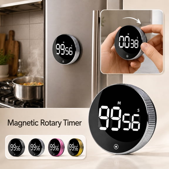 Timer Clock, Magnetic Clock, Countdown Clock, Workout Timer, Golden 3 Inch X 1 Inch Rotating Digital Led Clock, Silent Glass Display Touch Dorm Classroom Timer, Made of Durable