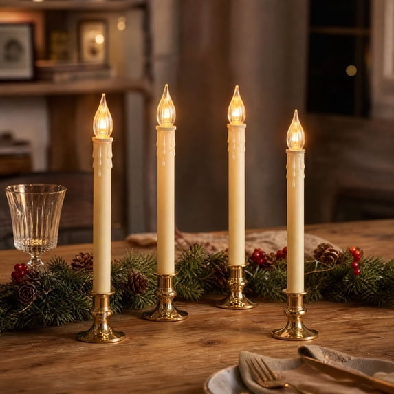 Timer‑Controlled Flameless LED Taper Candle, 6H ON 18H OFF Automatic Cycle Long Stick Candle with Dripping Wax Effect and Built‑in Base, Battery‑Operated for Christmas Home Decor