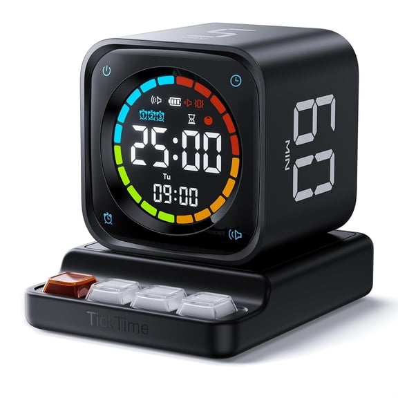 Timer Cube with 5/10/30/60 Minute Presets, Custom Countdown, Stopwatch, Clock, Alarm, Silent and Sound Alert
