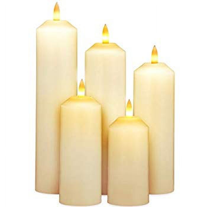 Timer Flameless Candles, 5 Ivory Wax Narrow Width Battery Candle Set
