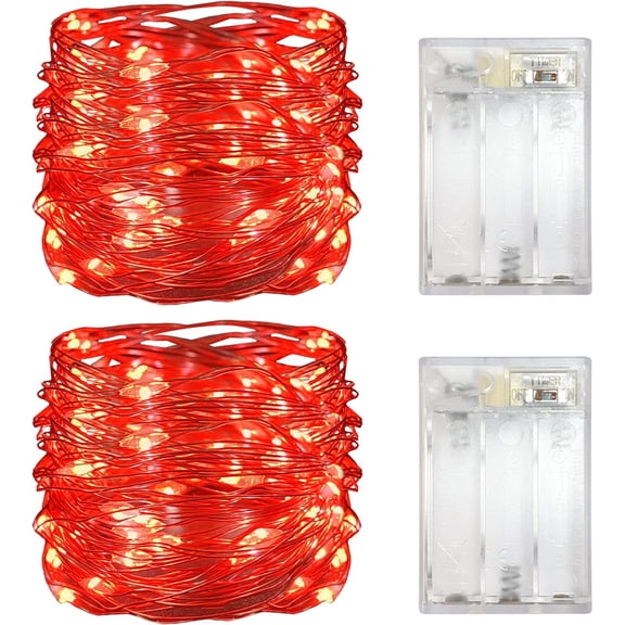 with Timer Function Battery Operated Dewdrop Led Lights,Mini Fairy Lights for Home Parties Christmas/Halloween Holiday Decoration,6 Hours on/18 Hours Off,30 LEDs,10 Feet (Red, 2)