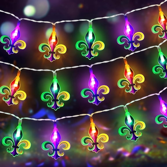 [Timer] Mardi Gras YANTONs Mardi Gras Decorations, 10FT 20LED LarYANTON Fleur De Lis Mardi Gras String YANTONs, Battery Operated Mardi Gras YANTONs for Mardi Gras Indoor Home Party Decor