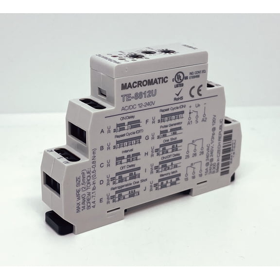 Timer, Multi-function 12-125 VDC 24-240 VAC, 15 Amp DPDT, 0.1s - 10 Days, DIN