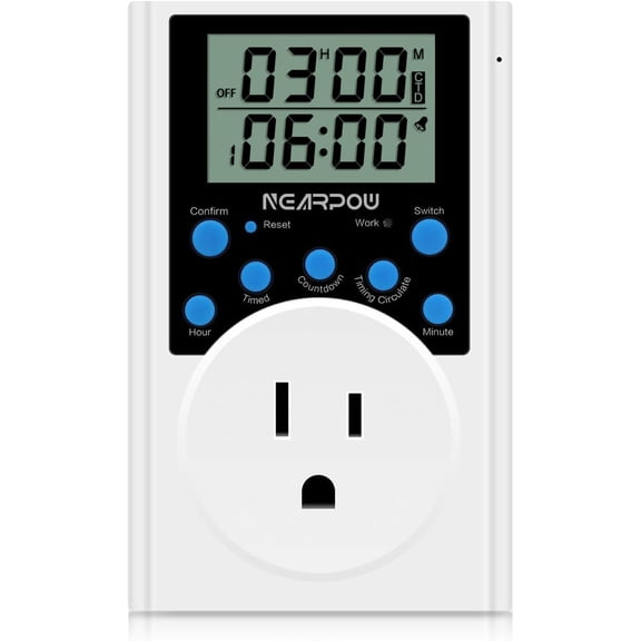 Timer Outlet, Multifunctional Infinite Cy Programmable Plug-in Digital Timer Swit with 3-Prong Outlet for Appliances, 15A/1800W