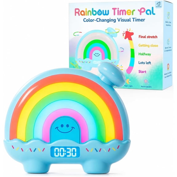 Timer Pal Rainbow Timer for Kids, Visual Timer for Kids with Night Light, Color-Changing Magnetic Visual Timer for Classroom/Calming Corner/Home (Blue)