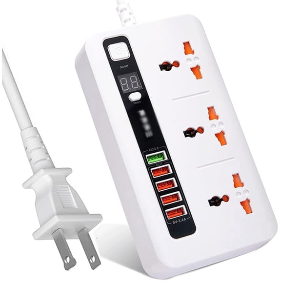 Timer Power Strip 3 Universal AC Outlets USB 1-24H Timer Fireproof Safety Switch