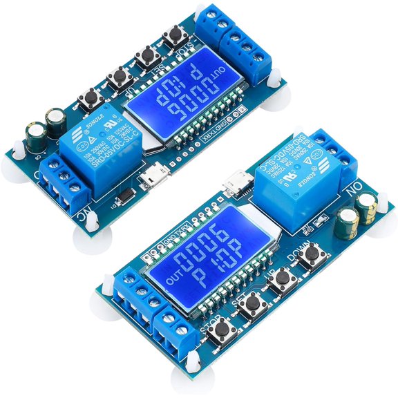 Timer Relay 2pcs, DC 6V-30V LCD Display Time Delay Relay Cycle Timer 0.01s-9999mins with Input 5V Micro USB Port