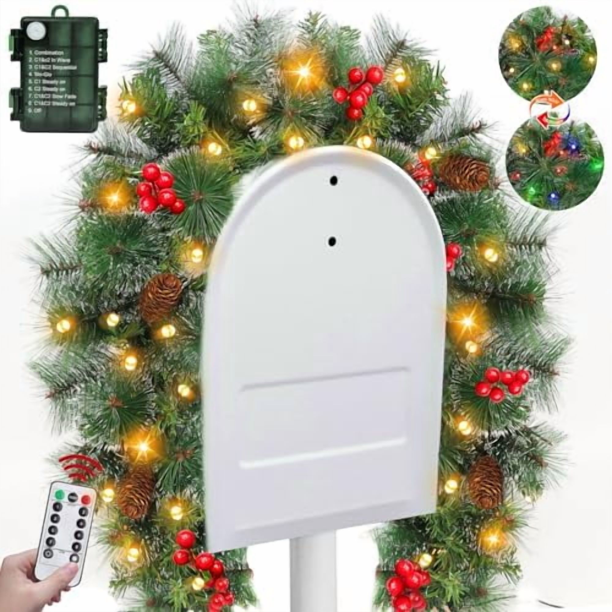 [ Timer & Remote ] 4 Ft Prelit Christmas Mailbox Swag Decorations with ...