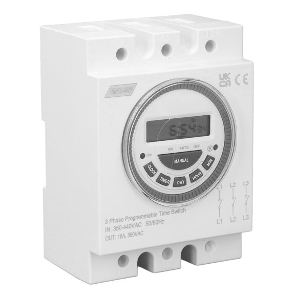 Timer Switch 3 Phase 7 Days 24 Hours Programmable Time Control Switch for Water Pump, 16A, 380V