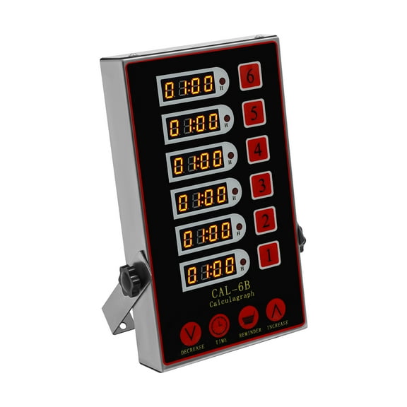 Timer with 6 Channels, Adjustable Reminder, Waterproof Buttons, LED Display, Ideal for Cooking, Race Timing, and Simultaneous Tasks