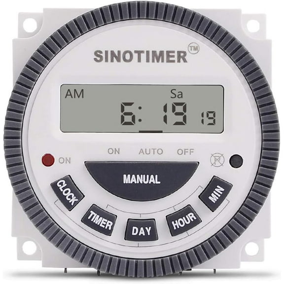 Timerco TM-619-1 Frontier 7 Day Digital Programmable Timer 110VAC 16 On Off Settings LCD Panel Mount SPDT 16A Relay