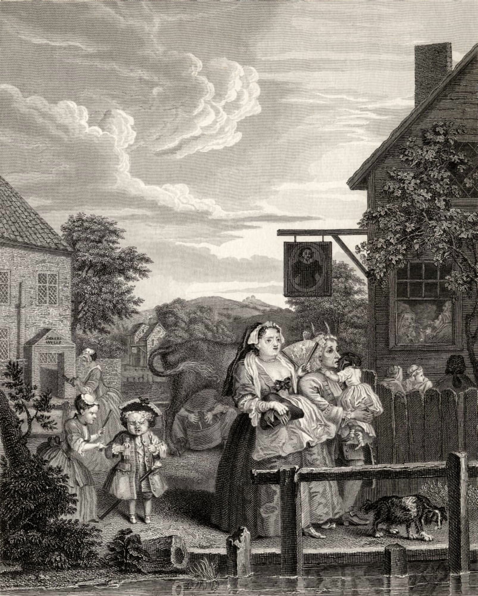 Times Of The Day Evening From The Original Picture By Hogarth From The Works Of Hogarth Published London 1833 Canvas Art - Ken Welsh Design Pics (24 x 32)