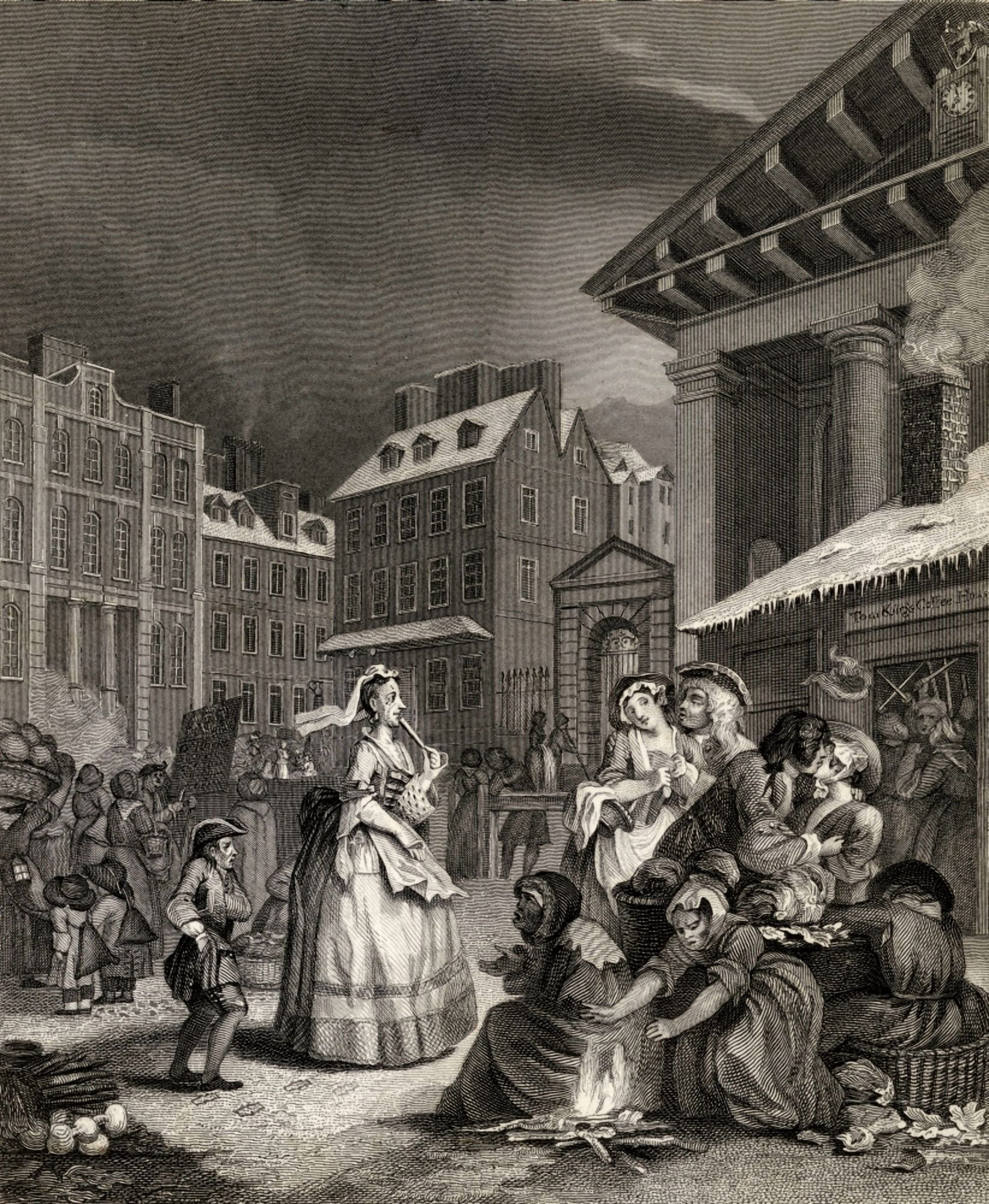Times Of The Day Morning From The Original Picture By Hogarth From The Works Of Hogarth Published London 1833 Canvas Art - Ken Welsh Design Pics (13 x 16)