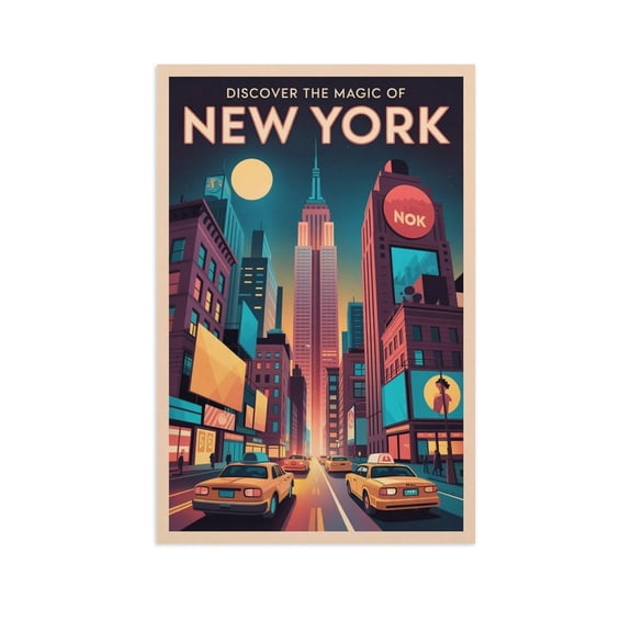 Times Square Classic Poster Retro New York Travel Cityscape for Home Décor Canvas Poster