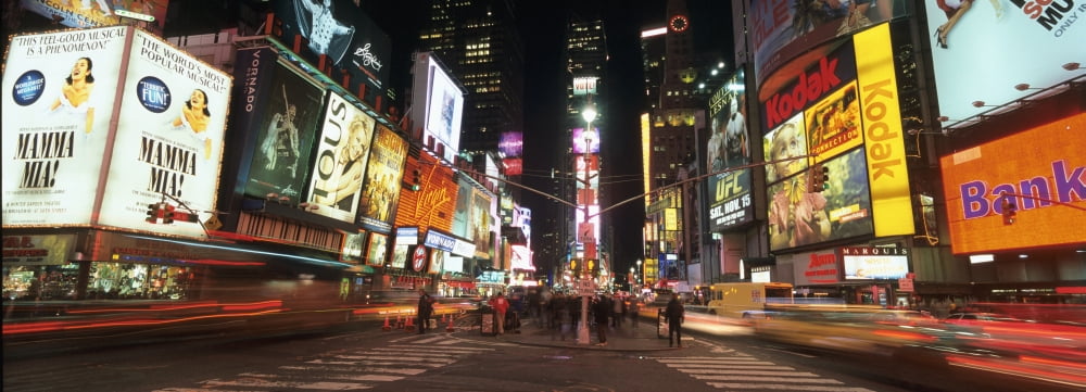Times Square In Midtown Manhattan Illuminated At Night Canvas Art - Marc Jackson Design Pics (35 x 12)