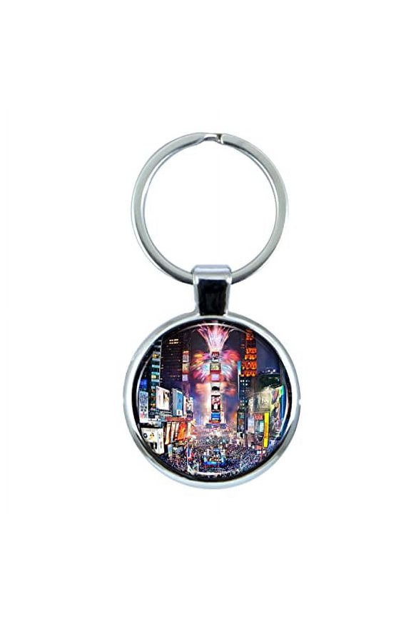 Times Square Keychain with Epoxy Dome and Metal Keyring