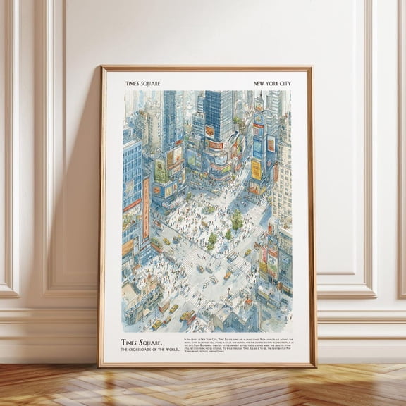 Times Square New York City Street Illustration Urban Travel Wall Art, Unframed Paper Poster 8x10in