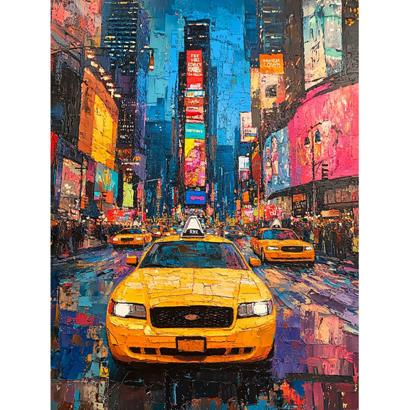 Times Square New York City Taxi Canvas Painting Suitable for Living Room Bedroom Office Hotel and Restaurant Decoration.