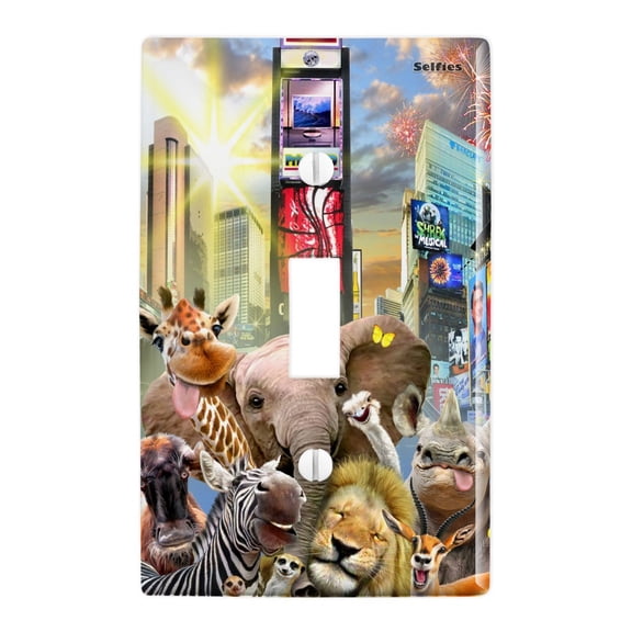 Times Square New York Selfie Elephant Giraffe Lion Zebra Plastic Wall Decor Toggle Light Switch Plate Cover