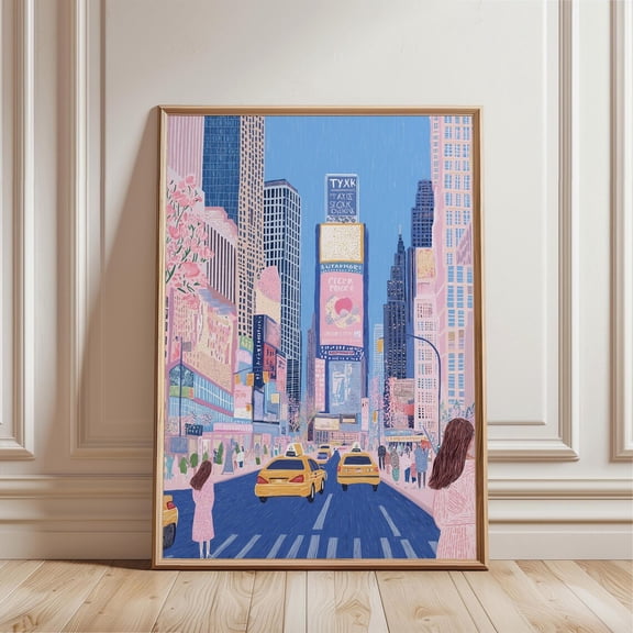 Times Square Nyc Print, Broadway Night Yellow Taxi Wall Art, Unframed Paper Poster 8x10in