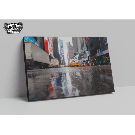 Times Square Rainy Busy Streets New York City Premium Canvas Print (12″×16″)