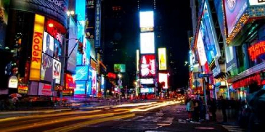 Times Square by night Canvas Art - H Ludo (24 x 48)