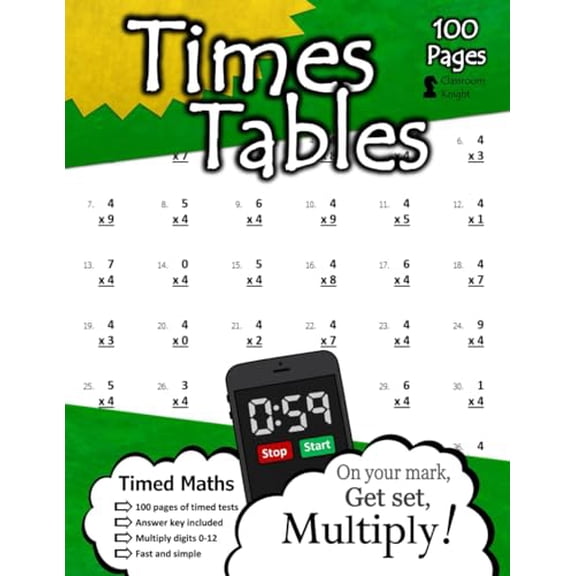 Pre-Owned Times Tables: 100 Practice Pages - Timed Tests - Multiplication Math Drills - KS2 Workbook - (Ages 7-11), 9781635783155, 1635783151, Paperback,