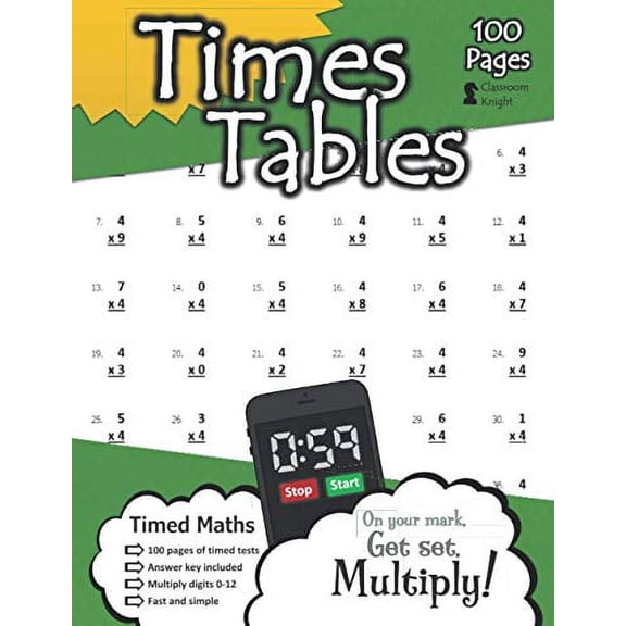 Pre-Owned Times Tables: 100 Practice Pages - Timed Tests - Multiplication Math Drills - KS2 Workbook - (Ages 7-11) Paperback
