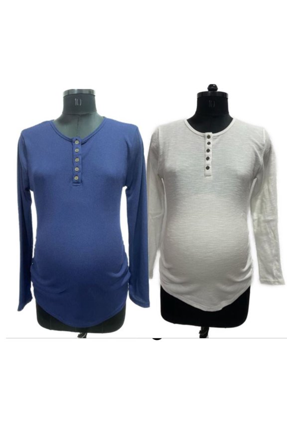 Henley Button Front Waffle Top, 2-Pack