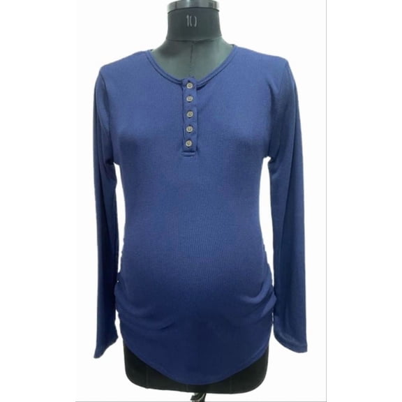 Times Two Long Sleeved Henley Solid Side Cinch Waffle Maternity Top