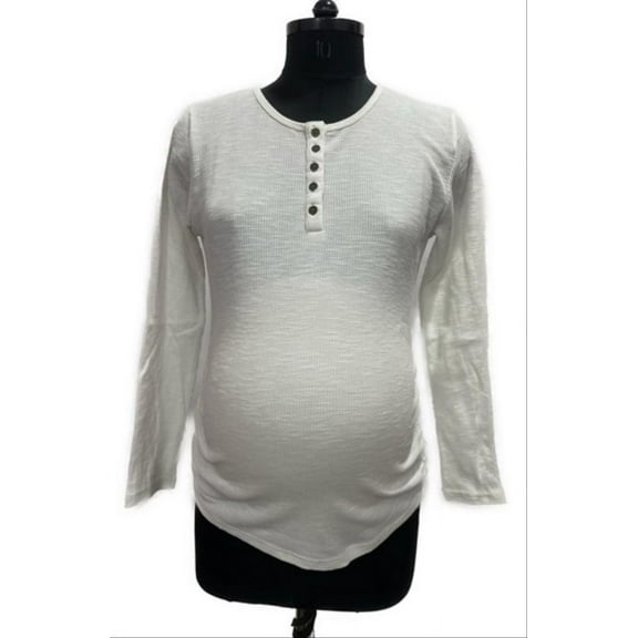 Times Two Long Sleeved Henley Solid Side Cinch Waffle Maternity Top