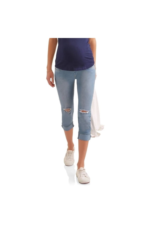Maternity Capri Full Panel, Distressed Capri Denim