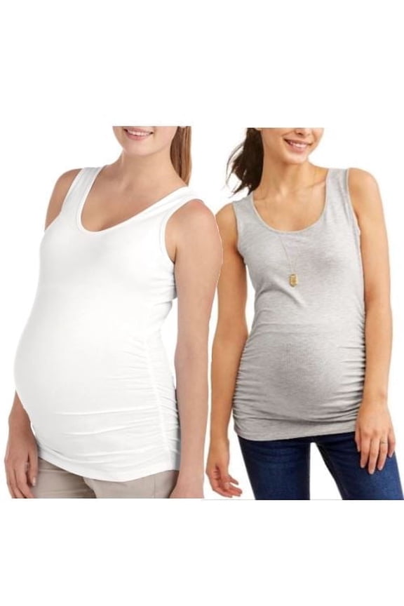 Maternity Scoop Ruched Sides Tank Top 2 Pack