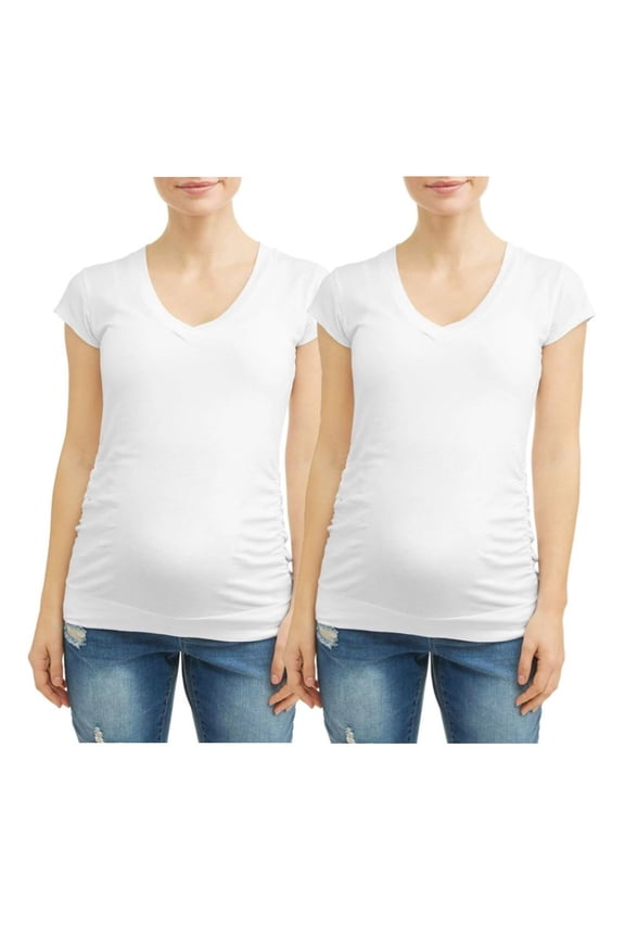 Maternity V-neck Ruched Sides Knit Top - 2 Pack