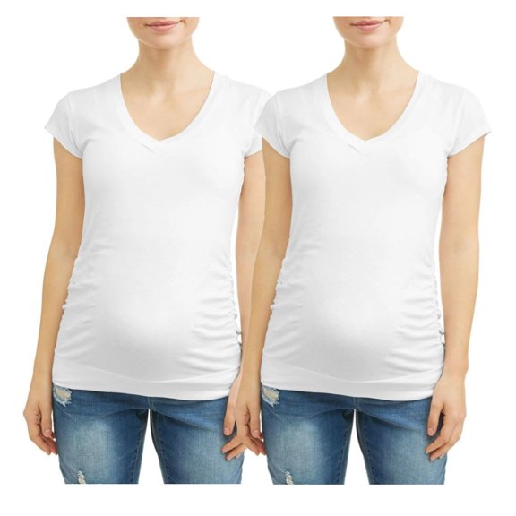 Times Two Maternity V-neck Ruched Sides Knit Top - 2 Pack
