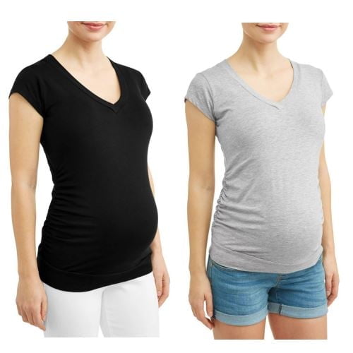 Times Two Maternity V-neck Ruched Sides Knit Top - 2 Pack