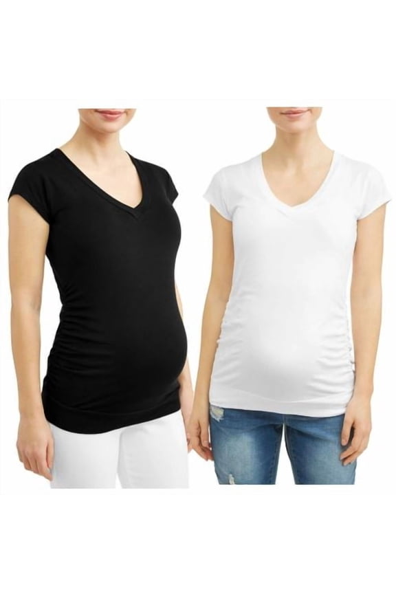 Maternity V-neck Ruched Sides Knit Top - 2 Pack