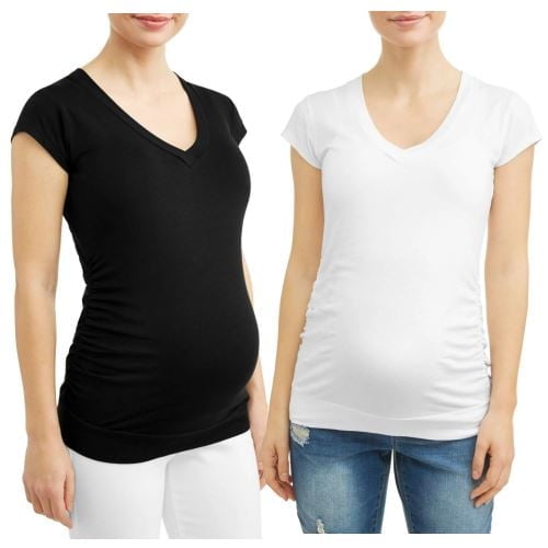 Times Two Maternity V-neck Ruched Sides Knit Top - 2 Pack